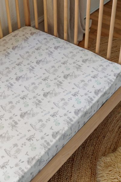 Luxe Bamboo Crib Sheet – Seaside Toile (Aqua)