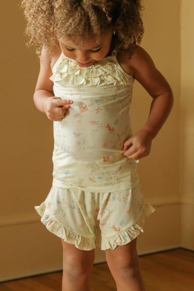 Chinoiserie Cascade Frill T-Shirt and Shorts Set - Yellow