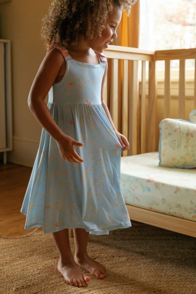 Chinoiserie Ribbon Flare Dress - Blue