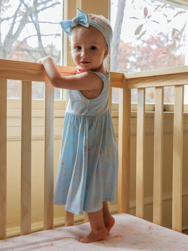 Chinoiserie Ribbon Flare Romper Dress – Blue